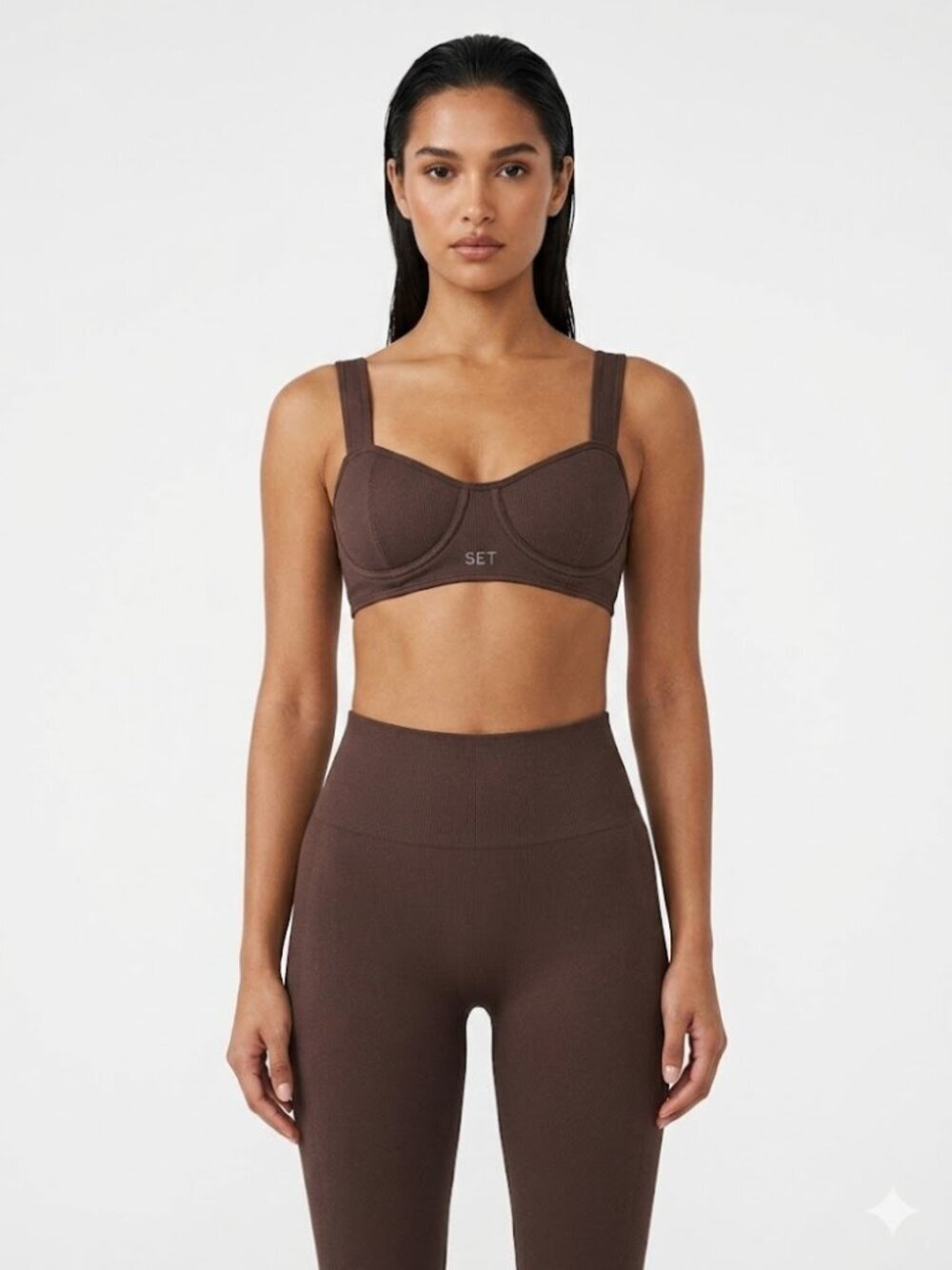 SET Active SculptFlex Duo The Espresso Rib Essential Sports Bra Leggings S & M